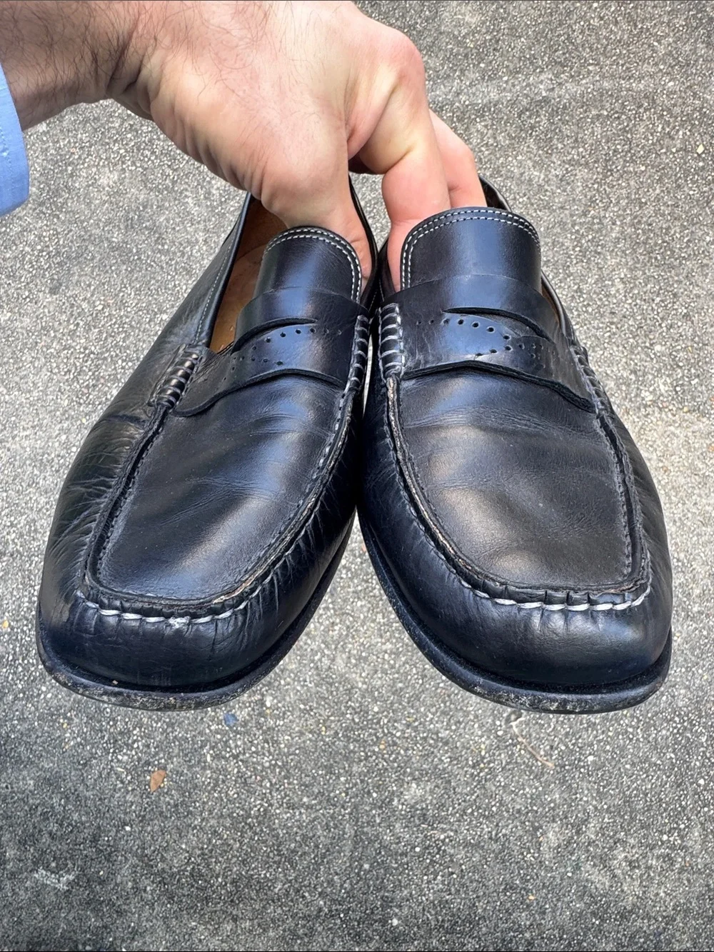 Santoni Black Leather Penny Loafers Size 11.5D - Made In Italy